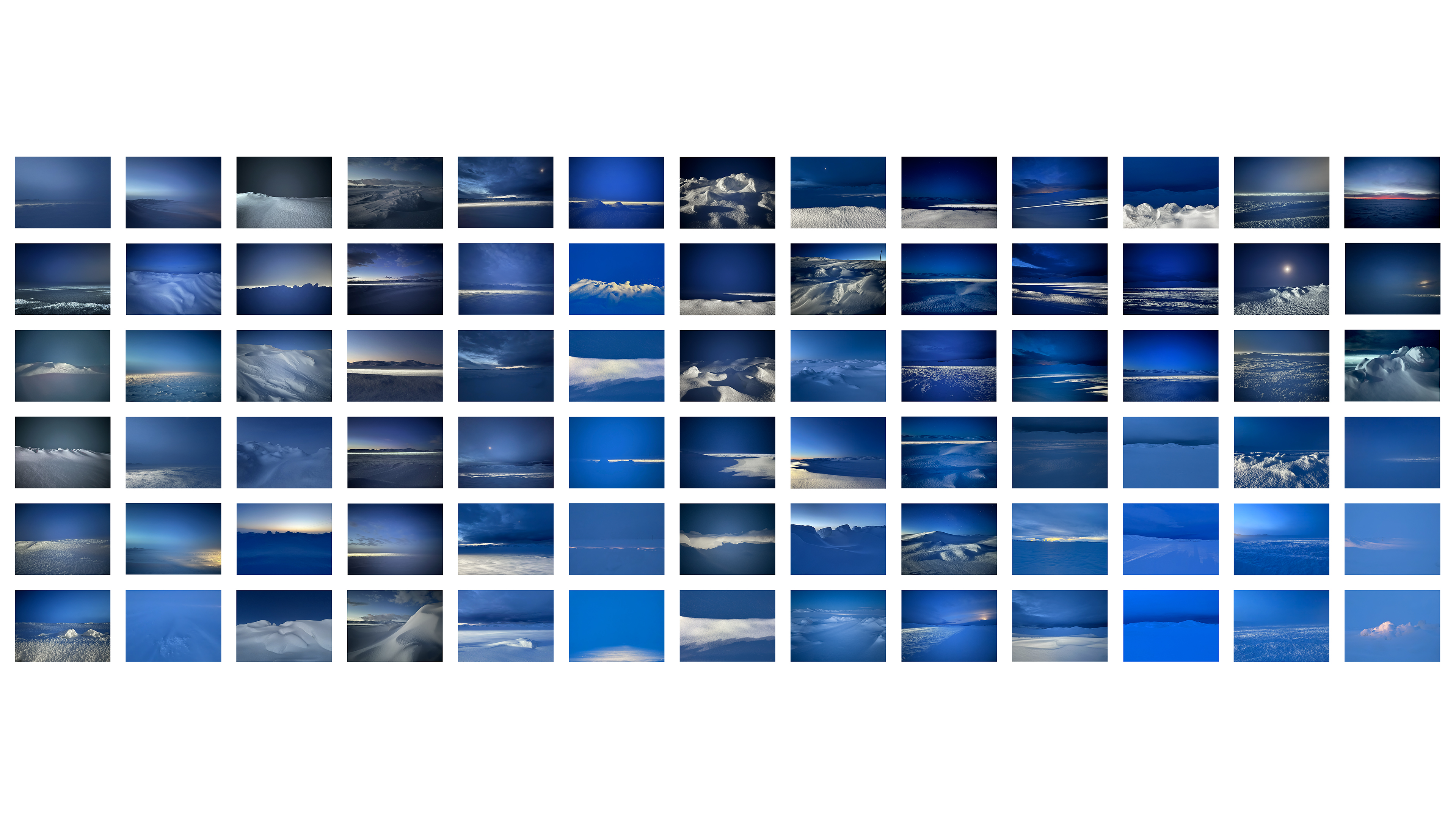 Winterblue, 2023: blue photographic contact sheet.