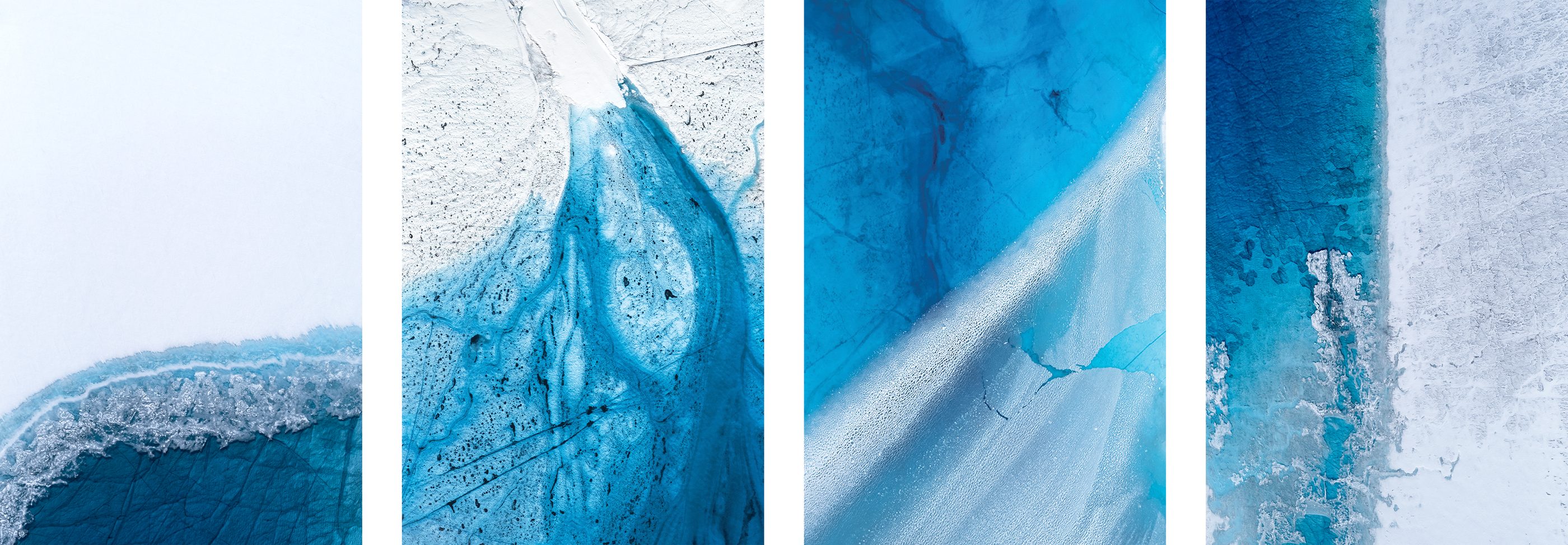 Surface Surveys / Greenland, 2015: four-panel blue and white ice composition.