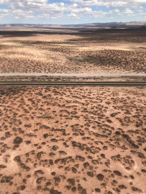 Aerial view of desert scrub and roads near White Sands